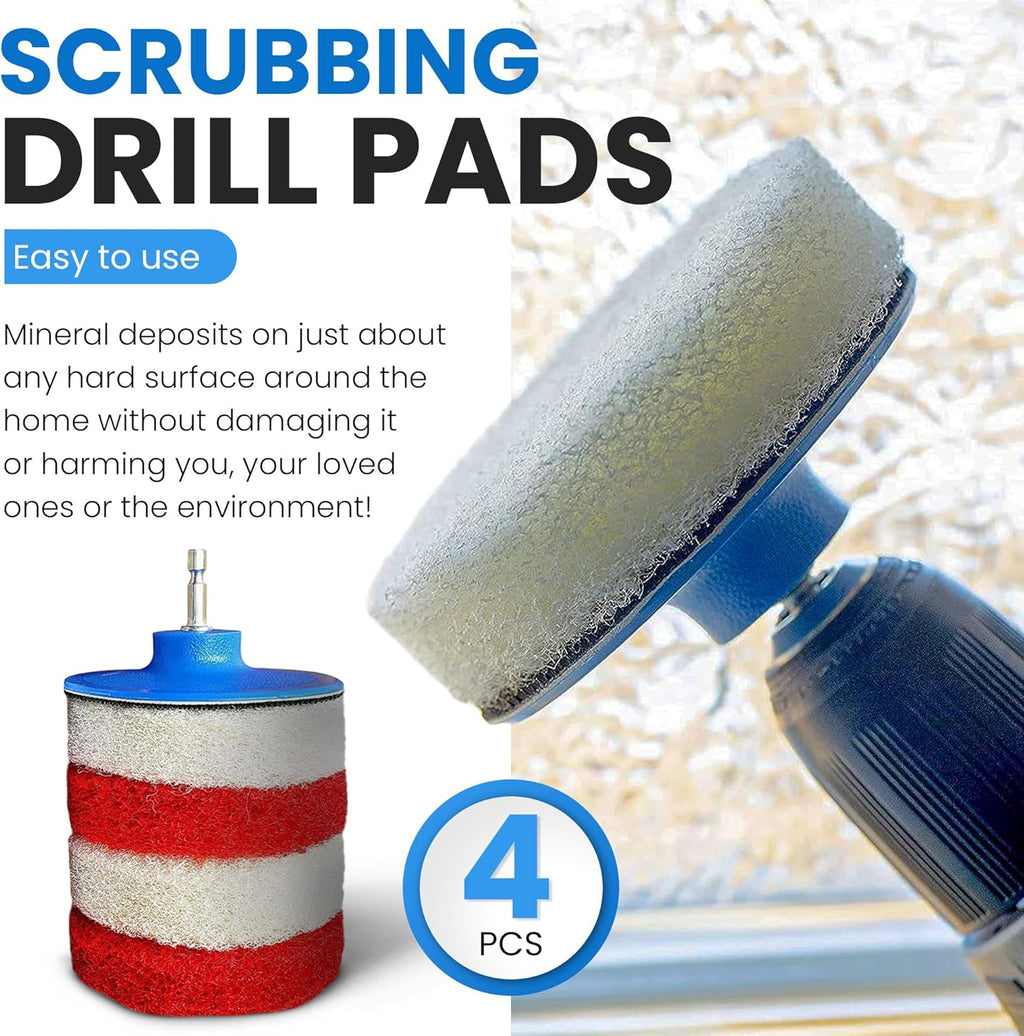 Bring It On Cleaner Hard Water Stain Remover for Glass, Soap Scum remover for Shower glass, Fiberglass, Windows, Tile and Grout Cleaner, Water Spot Remover for Glass Includes Scrubbing Drill Pads