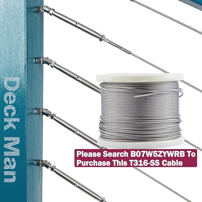 1/8 inch T316 Stainless Steel Adjustable Angle Single-Screw Cable Railing Kit/Hardware for Wood Posts，Marine Grade (2 Pairs)