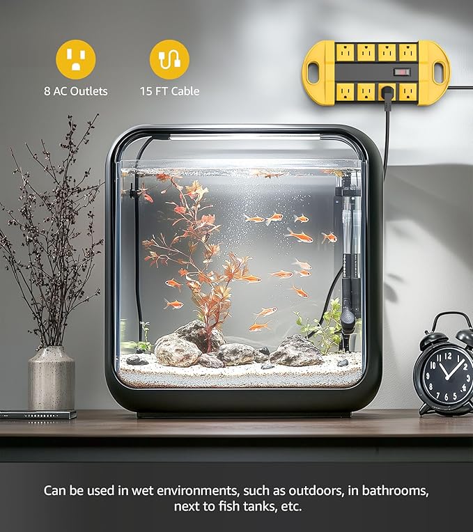 CCCEI Outdoor Power Strip Weatherproof with 8 Plug, Waterproof Extension Cord with Multiple Outlets, Christmas Exterior Garden Yard Surge Protector 15FT.