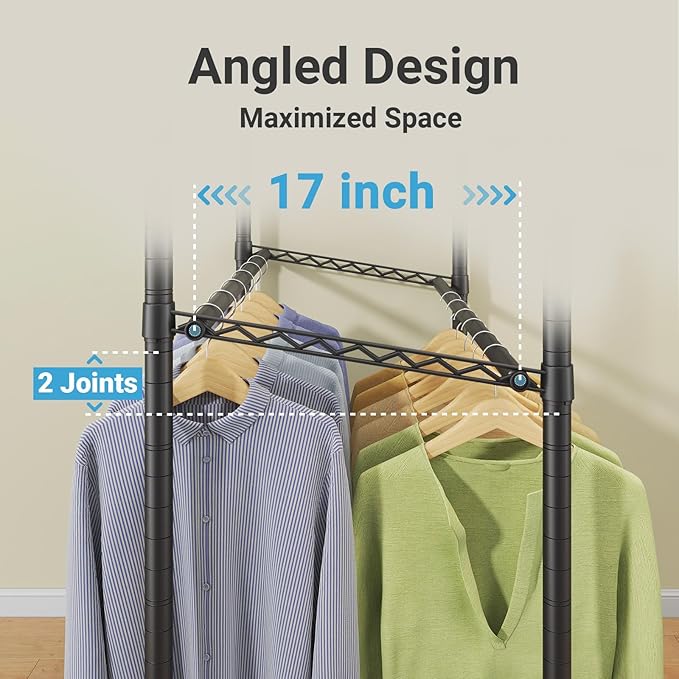 VIPEK R2 Pro Rolling Garment Rack 2-Sided Hanging Heavy Duty Clothes Racks with Wheels Adjustable Shelves Hanging Rods Metal Portable Closet Storage Freestanding Clothing Rack, Max load 600lbs, Black