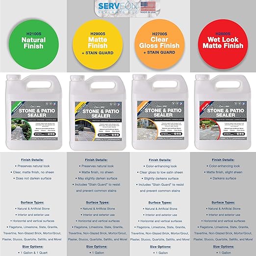 Natural Stone Sealer (Wet Look Matte Finish) Commercial Grade Outdoor Indoor Waterproof Grout Sealer Protects Pavers Pools Patios Decorative Landscape Stones (1 Gallon) H2800S