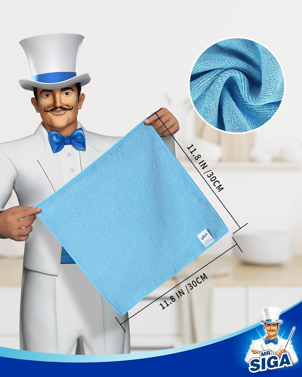 MR.SIGA Microfiber Cleaning Cloth, All-Purpose Microfiber Towels, Streak Free Cleaning Rags, Pack of 15, Sky Blue, Size 30 x 30 cm(11.8 x 11.8 inch)