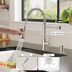 FORIOUS Kitchen Faucets with Sprayer, Stainless Steel Bar Sink Faucet Single Handle with Deck Plate, Commercial Pull Out Faucet for Kitchen Sink, Marine Boat Deck, Laundry Bar RV Camper
