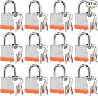 12pcs Solid Keyed Alike Padlock with 24 Same Keys & Short Hardened Shackle -Resist Cutting, Gym Locker Lock with Key, Storage Pad Lock for Locker Gym Gate Outdoor Use (Short)