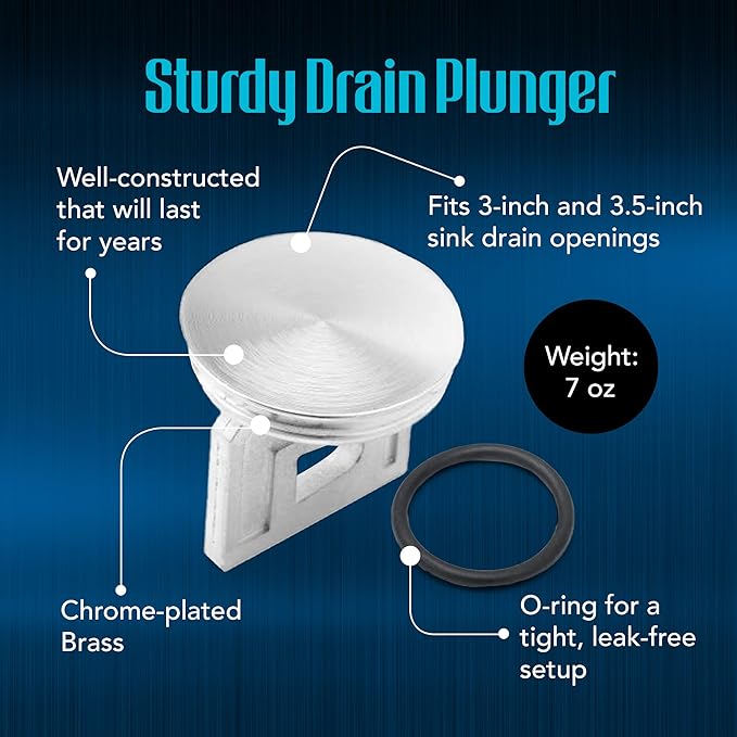 Twist Waste Drain Valve Plunger with O Ring, Valve Drain Stopper for 3-Tier Sink Twist Waste Drain, Must-Have Replacement Accessory for 3 Compartment Sink Repair.