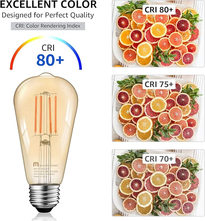 MASTERY MART Dimmable Vintage E26 LED Light Bulb, 2200K Warm White, 5.5W 60W Equivalent, Glass ST19 Antique Edison Style, 400 LM, Decorative Filament Bulb, UL and Energy Star, 10 Pack