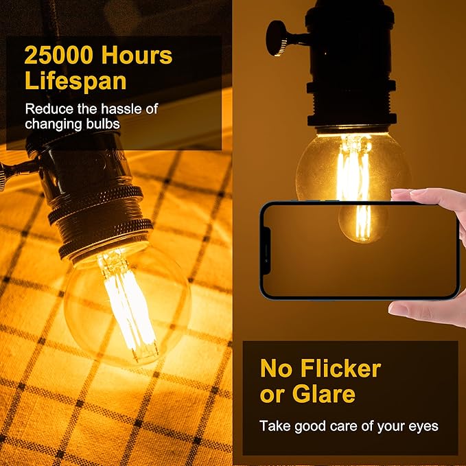G16.5 Led Bulb, Small Round Edison Light Bulbs, E26 Dimmable Globe Amber Vanity Light Bulbs, 6w 2700k Vintage LED Filament Edison Bulb