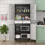 Metal Garage Storage Cabinet with 2 Drawers and 2 Adjustable Shelves, Locking Rolling Tool Storage Cabinet with Wheels and Pegboard for Garage, Home, Black and Silvery