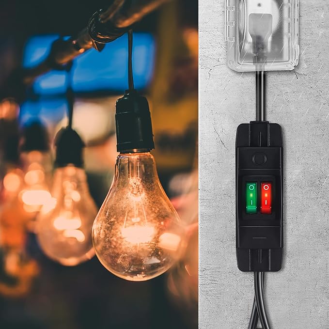 2 Way Extension Cord with On/Off Switch 3 Prong Outdoor Extension Cord Splitter, Heavy Duty Extension Cord with SJTW 14AWG 15A/125V and 18AWG 10A/125V(6 Ft, Black)