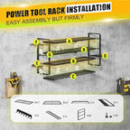 Power Tool Organizer Wall Mount - 400Lbs Load 4 Layers Storage Rack with 8 Drill Holders for Drills Cordless Tools. Heavy Duty Iron Garage Tool Organizer Storage for Workshop Shed Pegboard Basement