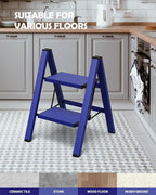 Taranta 2 Step Ladder,Aluminum Lightweight Folding 2 Step Stool with Anti-Slip Wide Pedal,330lbs Capacity Step Ladder for Household,Kitchen,Office - Blue