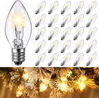 25 Pack Twinkle Christmas Replacement Bulbs, 7W Random Blinking Light Bulbs for Christmas String Light, Nightlights(Clear Twinkle,C7,E12 Intermediate Base)