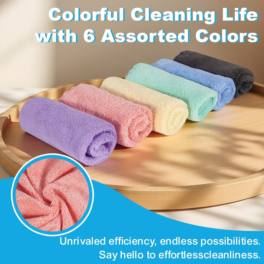 Microfiber Cleaning Cloths, 12 Pack Coral Fleece Cleaning Rags for Housekeeping, Highly Absorbent Reusable Cleaning Towels,10"X10"(Multicolor)