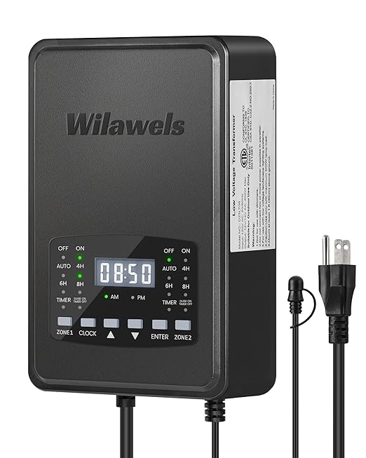 400W Low Voltage Landscape Transformer, 2 Zone Independent Control Landscape Lighting Transformer, 120VAC to 12/14V AC Low Voltage Transformer with Timer & Photocell Sensor ETL Listed D23LT06