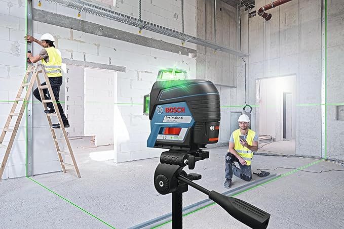 BOSCH GLL3-330CG 200 Ft 12V Max Connected 360 Degree Green-Beam Laser, Includes 2.0 Ah 12V Max Lithium-Ion Battery & Charger, AA1 Alkaline Battery Adapter, Hard Carrying Case, & Accessories