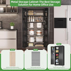 Metal Storage Cabinet with Wheels and Pegboard,71" H x 32" W x 16" D Garage Storage Cabinet with 2 Doors and 5 Adjustable Shelves for Garage, Home, Warehouse, Closet, Assembly Required, Black