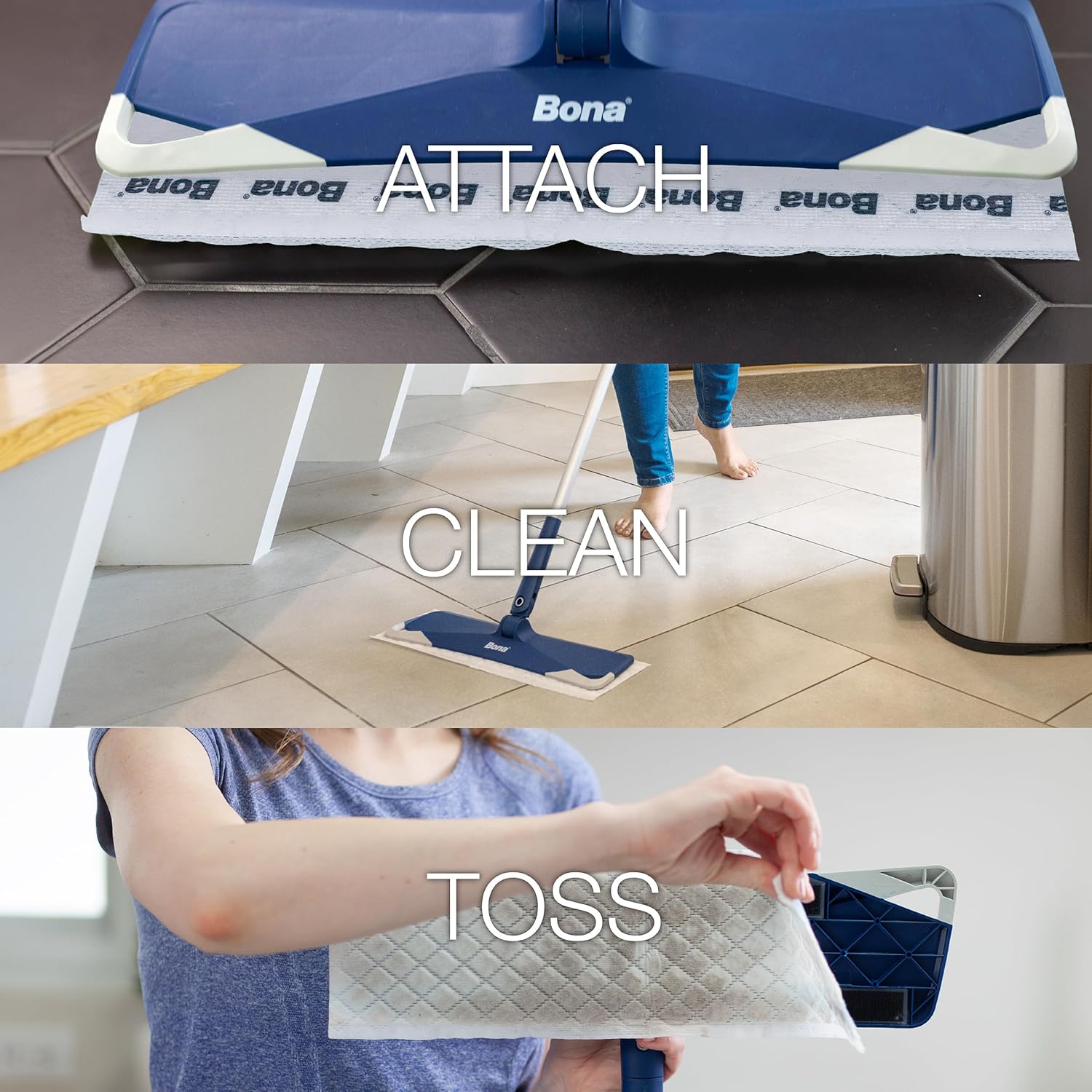 Bona Multi-Surface Floor Disposable Wet Cleaning Pads 12-Count Residue-Free Floor Cleaning Solution for Stone, Tile, Laminate, and Vinyl Floors (Pack of 6)