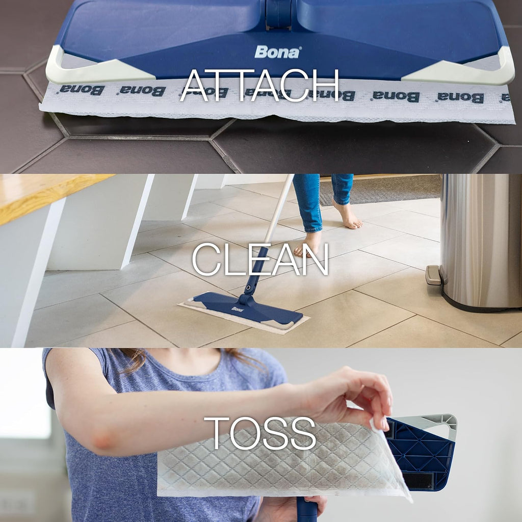 Bona Multi-Surface Floor Disposable Wet Cleaning Pads - 24-Pack - Residue-Free Floor Cleaning Solution for Stone, Tile, Laminate, and Vinyl Floors