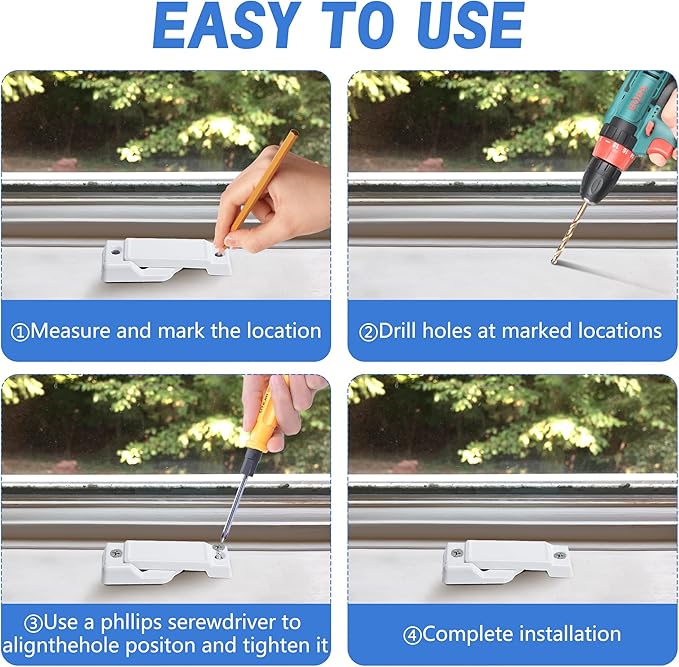 4 Pcs F2590 Windows Replacement Sash Lock-2-1/4'' Mounting Hole Centers Sash Lock with Screws-White Sash Lock for Vertical Sliding Windows Double Hung Windows