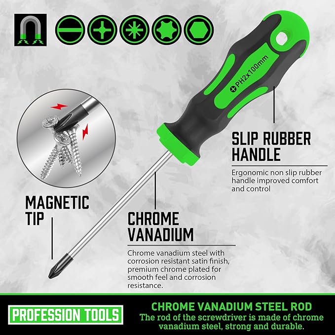 Magnetic Screwdrivers Set with Case, Amartisan 43-piece Includs Slotted, Phillips, Hex, Pozidriv,Torx and Precision Screwdriver Set, Magnetizer Demagnetizer Tools, Tools for Men (Green))