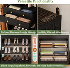 Closet System, Up to 134"/11.2 FT Closet Organizer with 4 Wooden Drawers and Shelves, Walk-in Closet System with 6 Hanging Rods, Built-in Closet Can Fit 96"/8FT, 120"/10FT, Black