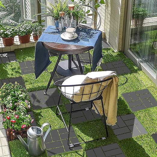 Goovilla Plastic Interlocking Deck Tiles, 27 Pack Outdoor Patio Flooring, 12"x12" Interlocking Decking Tile Outdoor All Weather Use, Waterproof Patio Pavers for Pool Balcony Backyard Porch, Dark Grey