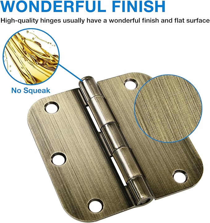 TDCHINGES 3 Pack Antique Brass Door Hinges 3.5 Inch Black Interior 3 1/2" Rounded 5/8" Radius Easy Install Standard Residential Bedroom Indoor for Doors 3 ½" Hardware Control House Home Decor