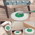 Dual Compartment Spin Mop and Bucket, Mop and Bucket with Wringer Set,360°Rotating Spinning Mopping for Floor Cleaning with 6 Microfiber Replacement Heads, 61" Extended Handle, 2X Wheel - Deep Green