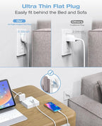 Flat Plug Power Strip, AOFO Surge Protector Flat Extension Cord with 12 AC Outlets and 6 USB(2 USB-C) Ports,Multiple Outlet Wall Plug 5FT Extension Cord for Home Office, Dorm Room Essentials