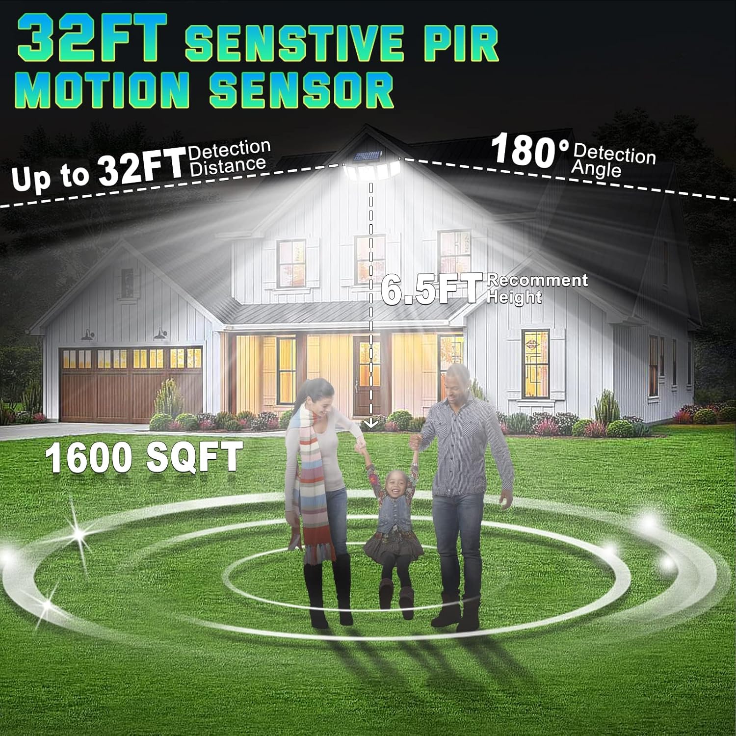 Solar Lights Outdoor Waterproof Motion Sensor with Stake - 2-in-1 In-Ground/Wall Mount, 416 LED 3000LM Super Bright 3 Brightness 3 Modes 360° Illumination Solar Security Lights for Outside, 1Pack