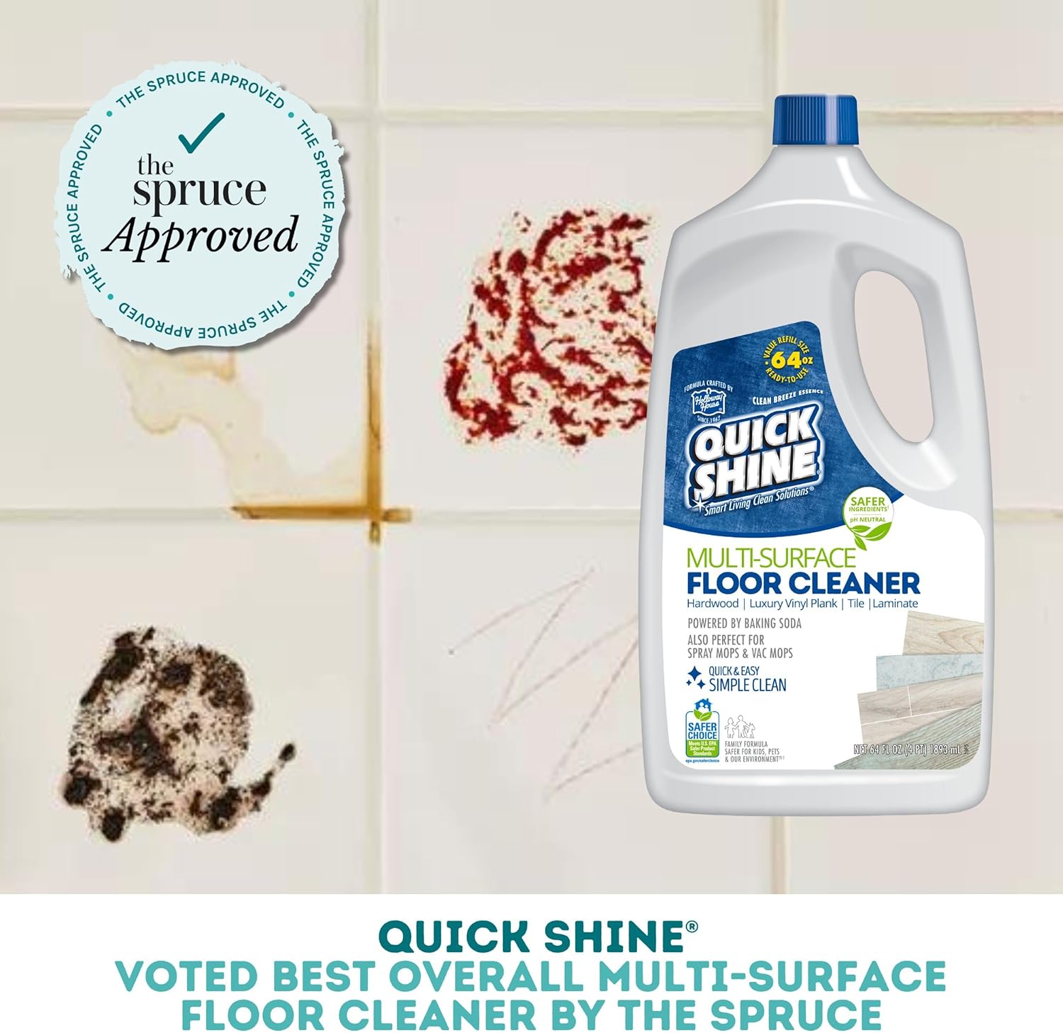 Quick Shine Multi Surface Floor Cleaner 64oz, Ready to Use-Streak Free-No Rinse, Use on Hardwood, Laminate, Luxury Vinyl Plank & Stone, Use in Spray Mops & Vac Mops, Safer Choice Cleaner