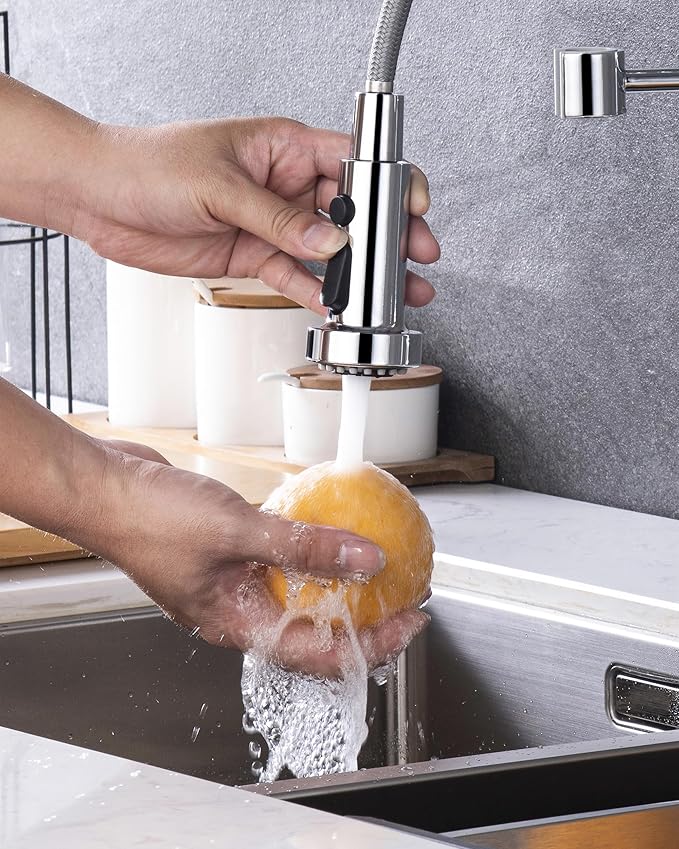 J-HVA Pull Down Kitchen Faucet Sprayer Head Replacement Part with 15 Connectors, 3 Function Pull Out Sink Sprayer Replacement Nozzle, Kitchen Faucet Head Hose Spray Tap Spout, Chrome