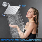 Shower Faucet Set, 12" Ceiling Mount Rainfall Shower System with 2 Rain Shower Head and Multi-function Handheld Head Push Button Diverter Shower Faucet Trim Kit (12", Polished Chrome)
