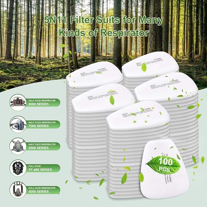 100PCS 5N11 Respirator Filter Cotton, Replacement Particulate Filter Cotton for 6200, 6502, 7502, 6800, and FF402 Series Respirator Mask, Respirator Filter Against Dust, Paint, Spray
