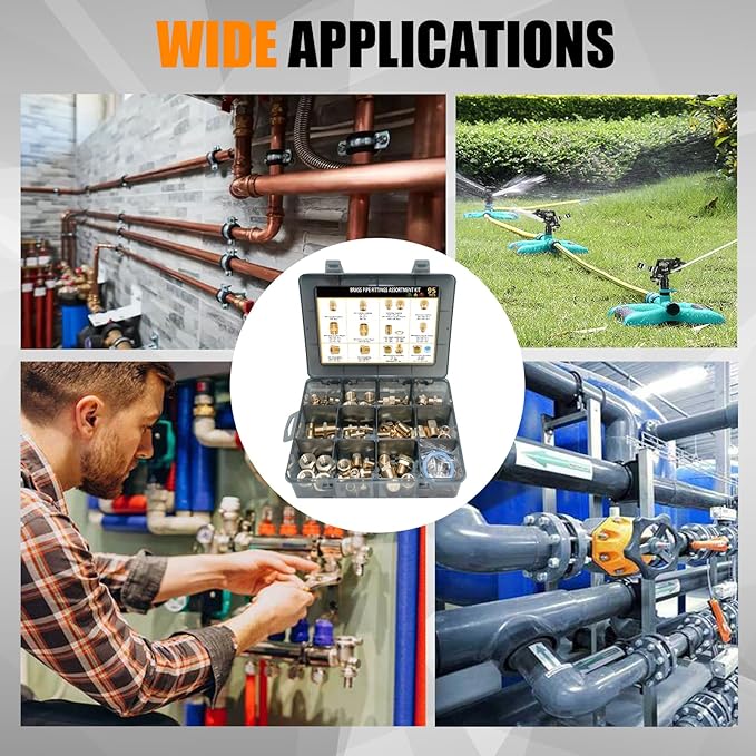 95PCS Brass Pipe Fittings Assortment Kit NPT Adapter,Hex Nipple,Hex Coupling,Reducer Bushing,Reducer Busing, Close Nipple, Hex Head Plug,BulkHead Nut&Bulk Head NPT Fittings Kits