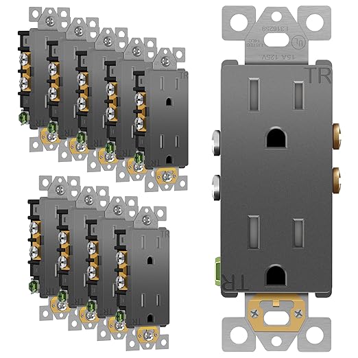 ENERLITES Elite Series Decorator Receptacle, Child Safe Tamper-Resistant Wall Outlet, Self-Grounding, Residential Grade, 15A 125V, 3-Pole, 3-Wire, UL Listed, 61501-TR-SG-10PCS, Space Gray, 10 Pack