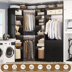 Corner Closet System with 3 Drawers, Corner Closet Organizer System with 13 Shelves & 3 Hanging Rods, 63.2"L * 39.2"W Reversible L Shaped Walk-in Closets, Load 2000+LBS, Black