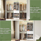 Closet System, 4.2–8.8 FT Closet Organizer with 2 Wooden Drawers and Shelves, Walk-in Closet System with 5 Hang Rods, Built-in Reach in Closet Tower, Can Fit 60 to 96 inch, White