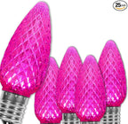 Wintergreen Lighting 25 Pack OptiCore C9 LED Pink Lights Replacement Christmas Light Bulbs - C9 LED Christmas Lights - Valentine Lights Premium Shatterproof, E17 Base (Faceted)