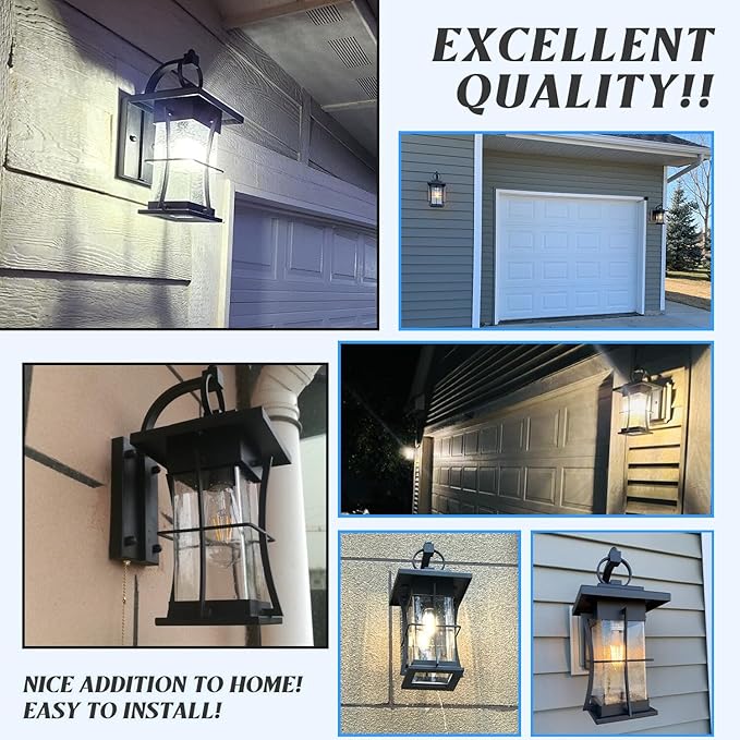 Outdoor Wall Sconces Light Fixtures Exterior Wall Lantern Outside House Lamps Waterproof Black Metal with Clear Seeded Glass, Perfect for Exterior Porch Patio House
