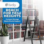 Step Ladder 4 Step Folding, Decorative - Beautiful Gray Wood & Black Aluminum, Ultra Slim Profile, Anti Slip Steps, Sturdy-Portable for Home, Office, Kitchen, Photography Use,by SORFEY