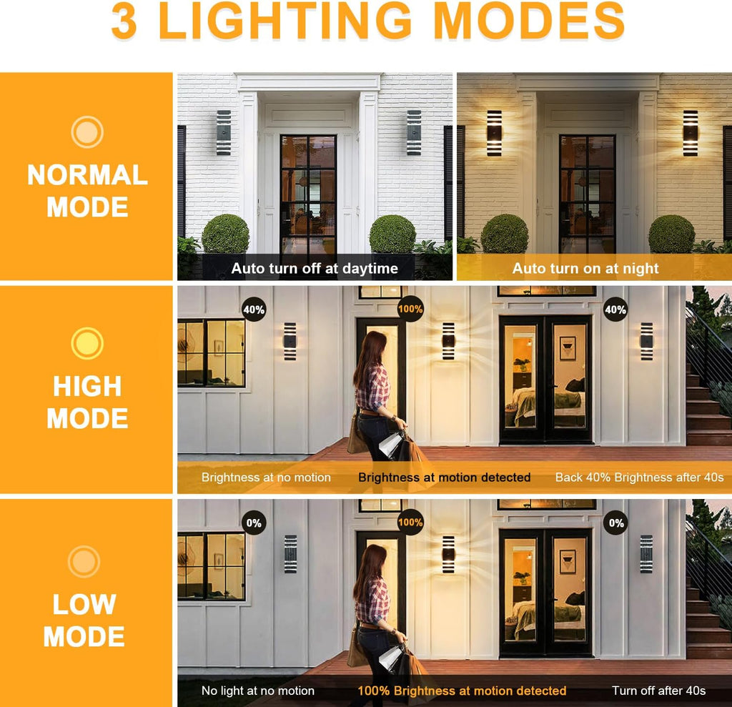 Motion Sensor Outdoor Wall Light Fixture Up Down Porch Lights Modern Dusk to Dawn Exterior Sconce Wall Mount Outside Coach Lantern for House Front Door Garage (Include 2 Free Dimmable Bulbs)