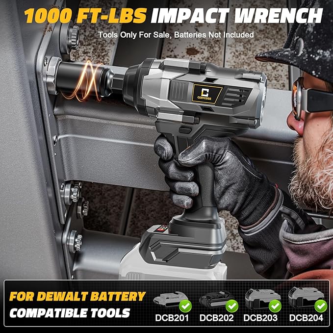 Cordless Impact Wrench 1000FT-LBS for Dewalt Battery, 1/2 inch Brushless Electric 1360N.m Impact Gun Includes LED Work Light, High Torque Impact Driver, Bare Tool Only