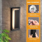 tewei 2 Pack Modern LED Outdoor Wall Lights, Black Exterior LED Wall Sconce Lighting Fixtures, Square Mini Indoor Wall Sconce, 360° Beam Angle, 3000K Warm White Outdoor Lights for House Porch