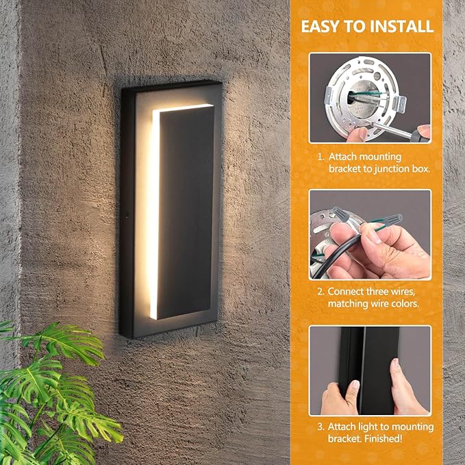 tewei Outdoor Wall Light Fixture & Indoor Wall Sconce Lighting 11.8''Mini Black Modern Rectangular Exterior Wall Sconce, 360° Beam Angle, 3000K Warm White Porch Light for Entrance, Hallway (1 Pack)