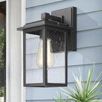 Outdoor Wall Sconces 2 Pack, Exterior Light Lantern Fixtures, Porch Light Lamps Outdoor Wall Mounted in Black Finish with Seeded Glass for House, Garage, Patio, Yard, Garden