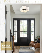 Black Flush Mount Ceiling Light, 4-Light 14Inch Light Fixtures Ceiling Mount with Fabric Shade in Quatrefoil Shape, Ceiling Light for Nursery Hallway Bedroom Kitchen, AD-22007-4C-BK