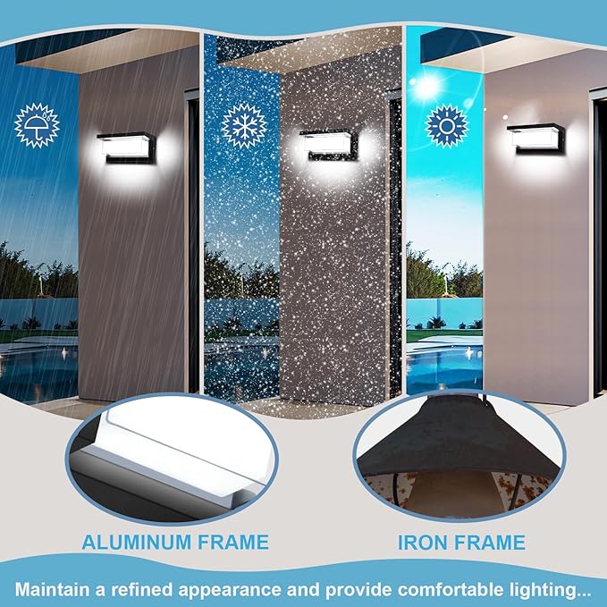 4 Pack 6000K Outdoor Porch Lights, 18W 1800LM LED Wall Lighting, IP65 Waterproof Rustproof Aluminum Modern Exterior Fixtures for Front Door, Patio, Backyard