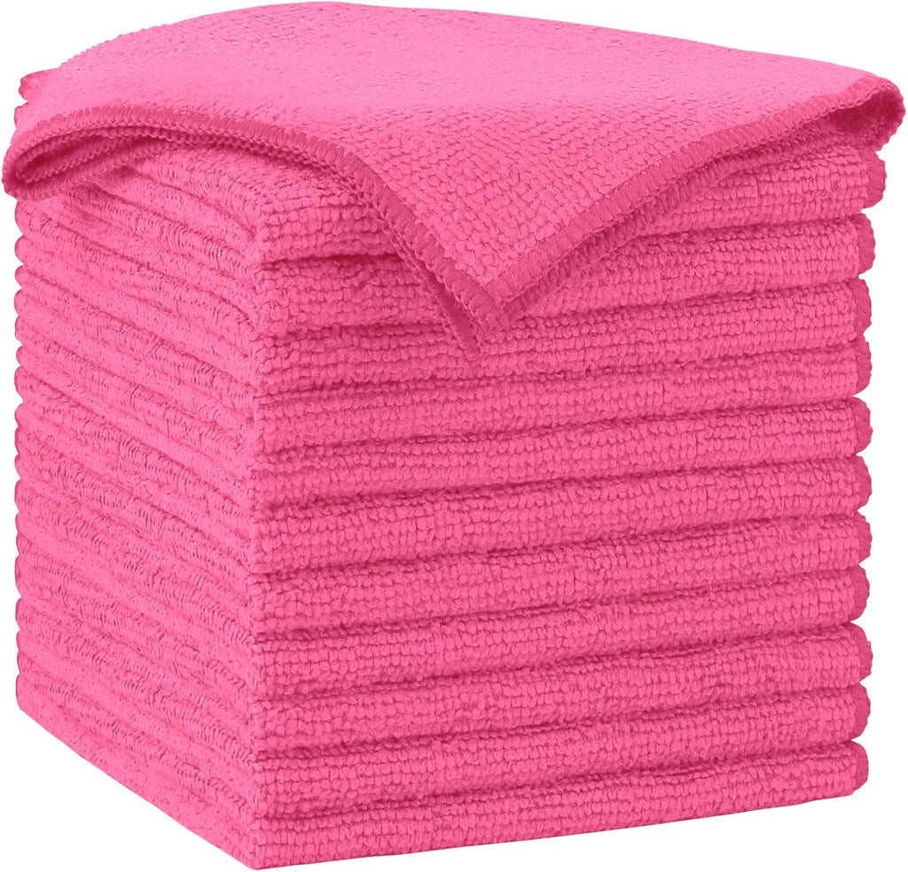 AIDEA Microfiber Cleaning Cloth-12PK, Soft Microfiber Towels for Cars, Absorbent Cleaning Rags, Lint-Free Streak-Free Wash Cloths for House, Kitchen, Window(12in.x12in), Pink