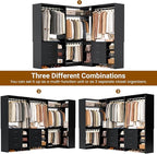 Aheaplus Closet System with 6 Drawers, 4 Hanging Rods & Corner Tower, Corner Closet System with Hanging,92.6" L-Shaped Walk-In Wardrobe Organizer, 2000+ lbs Capacity, Set of 3, Black